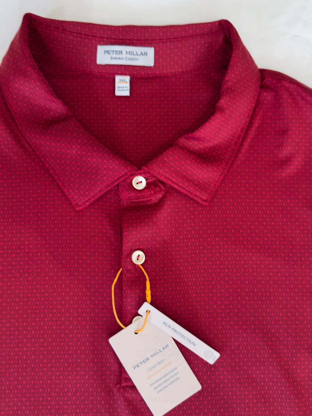 NET Peter Millar Men's Summer Comfort Polo Shirt Red Micro Print 3XL